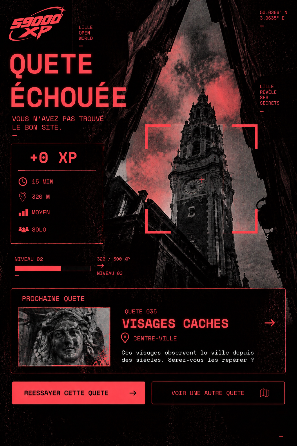 Interface de quête échouée